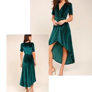Lulus Amour Velvet Teal Green High-Low Wrap Dress Like New